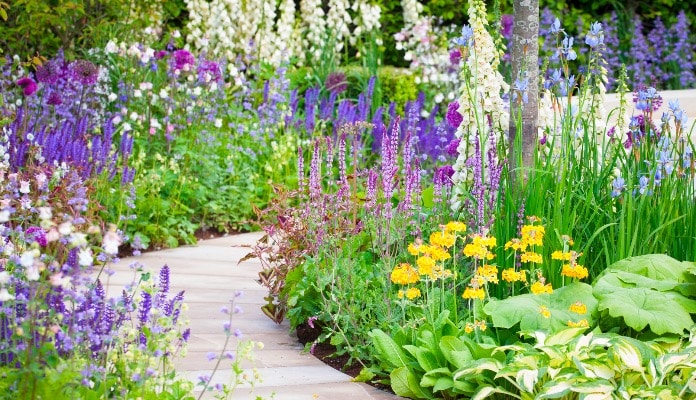 Lächelnder Kunde mit Einkaufstasche im Garten