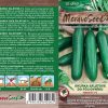 Frische grüne Salatgurken der Sorte TWENTY F1 auf einer Samenpackung des Herstellers Moravo Seed.