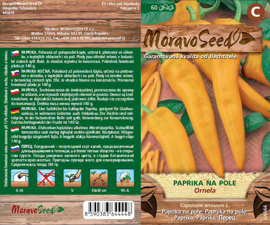Raná špicatá paprika žluté barvy odrůdy Ornela