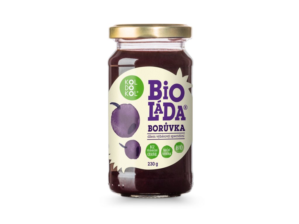 Bio Konfitüre aus Heidelbeeren in einem Glas mit goldenem Deckel, 230 g Größe