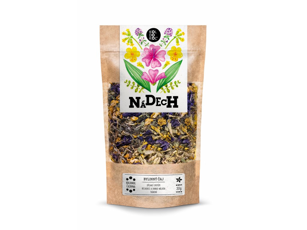 Papierverpackung mit getrockneten Kräutern und Blüten für Atemzug Tee, Düngee Naturprodukt