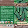 Packung mit Saatgut für Einlegegurke ALHAMBRA F1 der Marke MoravoSeed, mit Anbauanleitung und Bildern grüner Gurken.