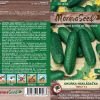 Salatgurken-Samenpäckchen TWIGY F1 von MoravoSeed mit grünen Gurken und gelben Blüten auf Holzhintergrund.