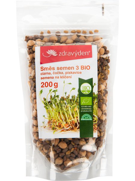 Bio-Keimsprossen-Mischung mit Kichererbsen, Linsen und Bockshornklee in 200g Verpackung