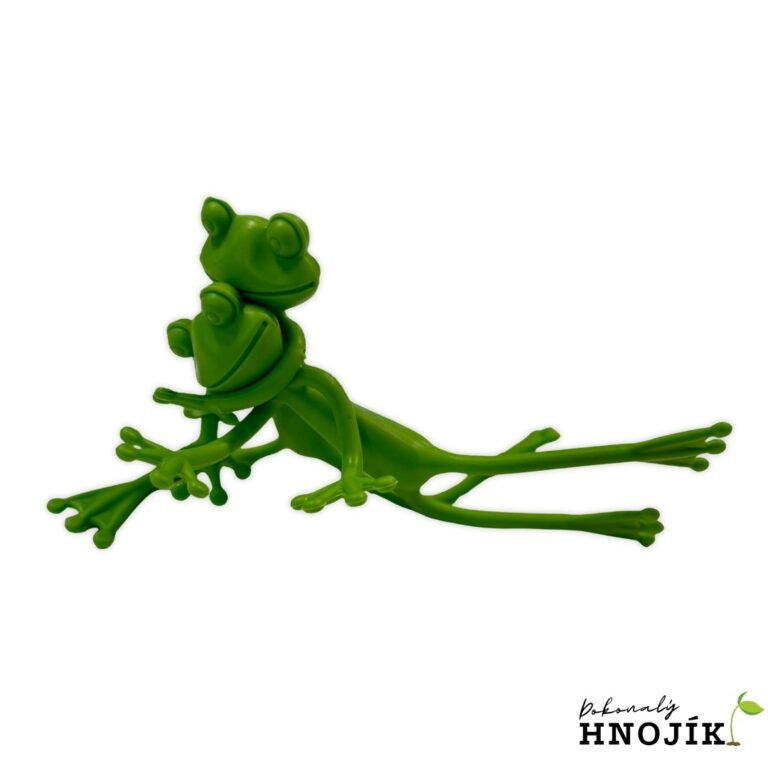 Zwei grüne Froschfiguren übereinander auf weißem Hintergrund