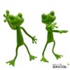 Zwei grüne Froschfiguren, die winken