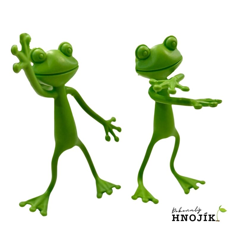 Zwei grüne Froschfiguren, die winken