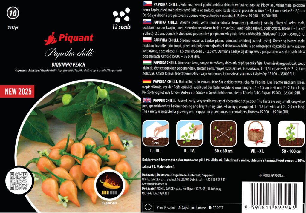 Biquinho Peach Chilischoten in pfirsichfarbener Tönung.